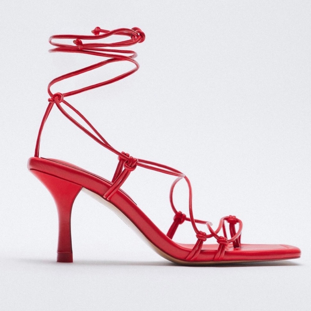 NEW Zara Red Lace Up Heels size 8.5/ EU 39